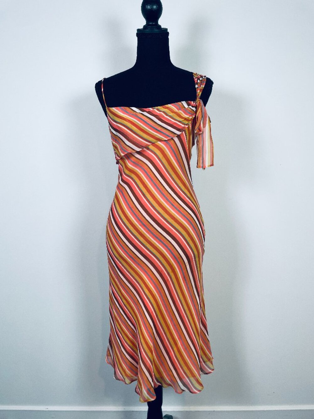 LAUNDRY BY SHELLI SEGAL Vintage 100% silk striped midi dress, Made in USA